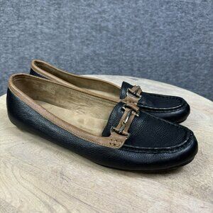 Aerosoles Drive-Along Black & Brown Leather Loafers Womens casual comfort 10.5M
